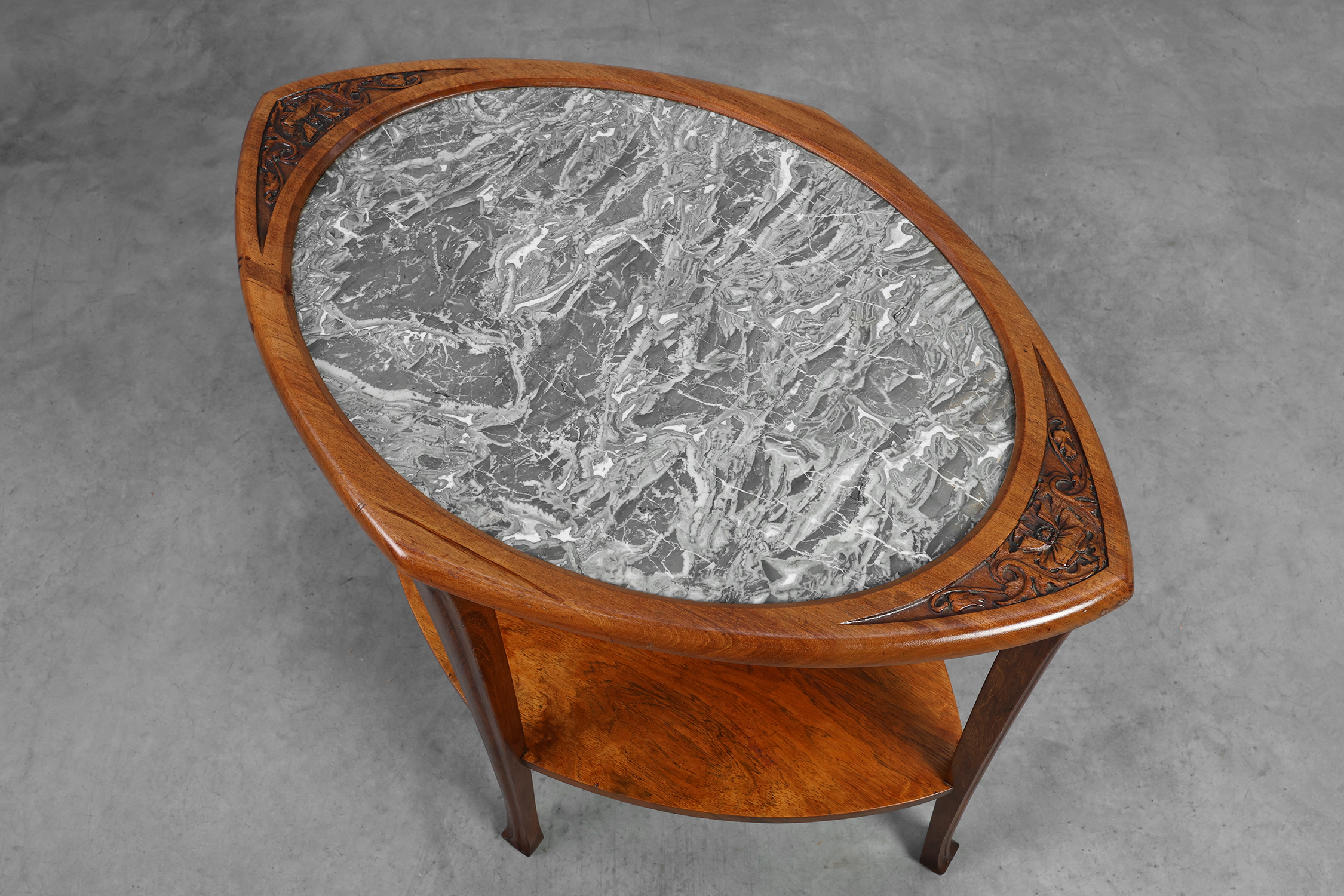 Art Nouveau Side Table in Walnut and Marble, France ca. 1915thumbnail